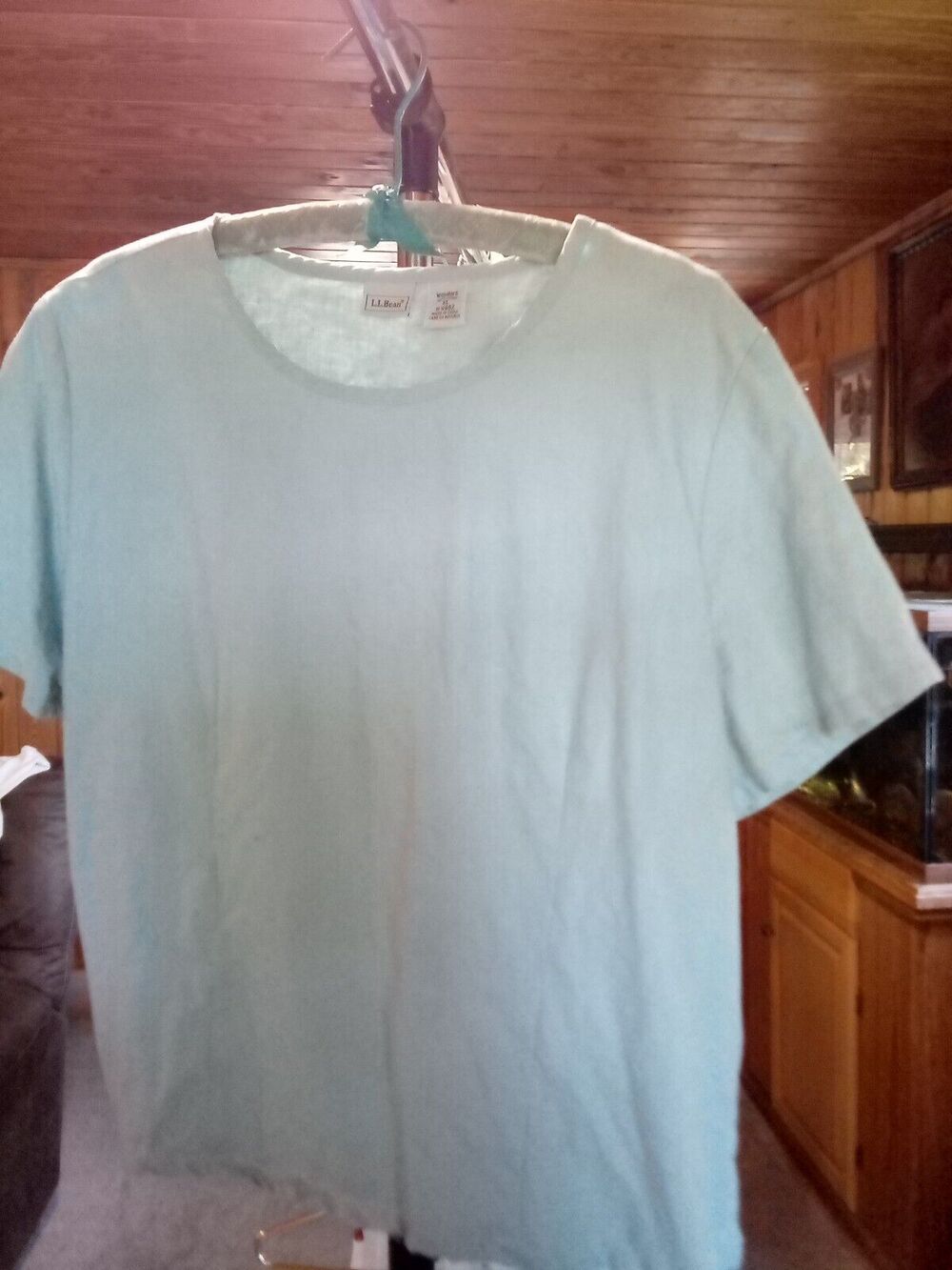 LL Bean Women’s XL Seafoam Green Linen Shirt Pull On Short Sleeve